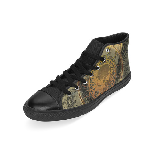 Awesome skulls on round button High Top Canvas Women's Shoes/Large Size (Model 017)