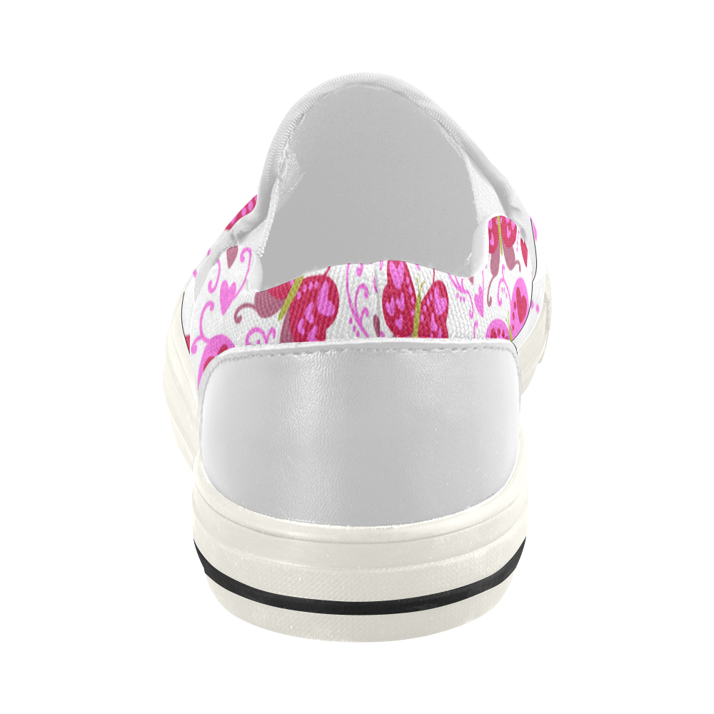 Cute Pink Hearts Butterfly Love Pattern Women's Slip-on Canvas Shoes (Model 019)