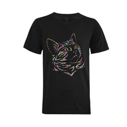 Abstract Triangle Cat Black Men's V-Neck T-shirt  Big Size(USA Size) (Model T10)