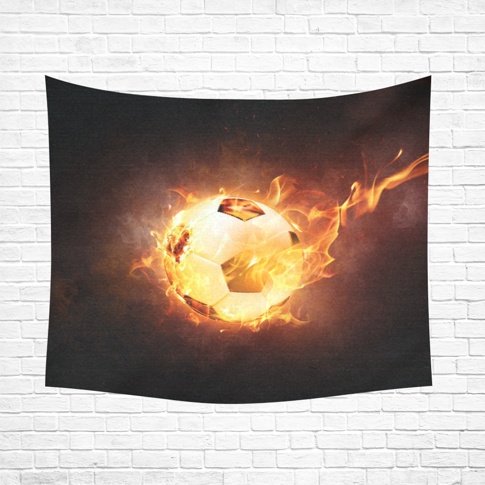 Sport Football Soccer, Ball under Fire Cotton Linen Wall Tapestry 60"x 51"