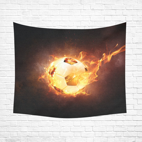Sport Football Soccer, Ball under Fire Cotton Linen Wall Tapestry 60"x 51"