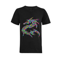 Abstract Triangle Dragon Black Men's V-Neck T-shirt  Big Size(USA Size) (Model T10)