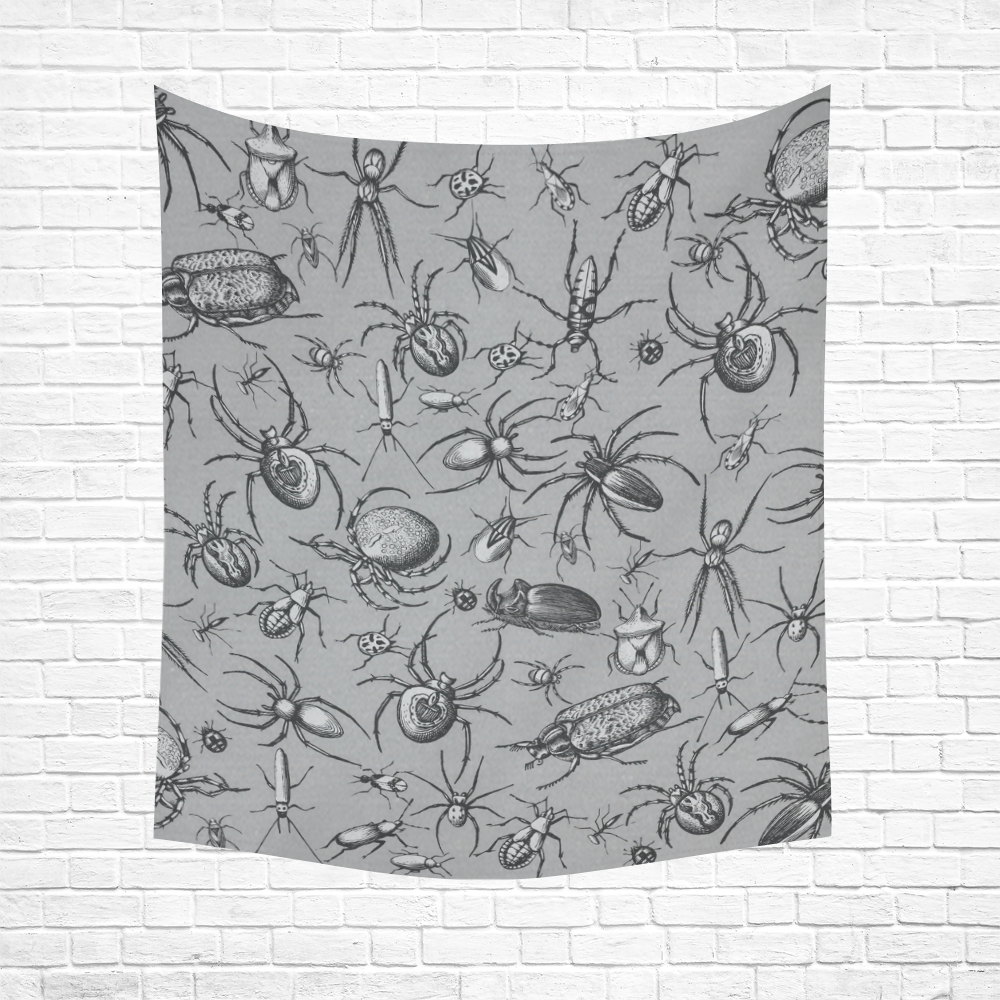 beetles spiders creepy crawlers insects grey Cotton Linen Wall Tapestry 51"x 60"