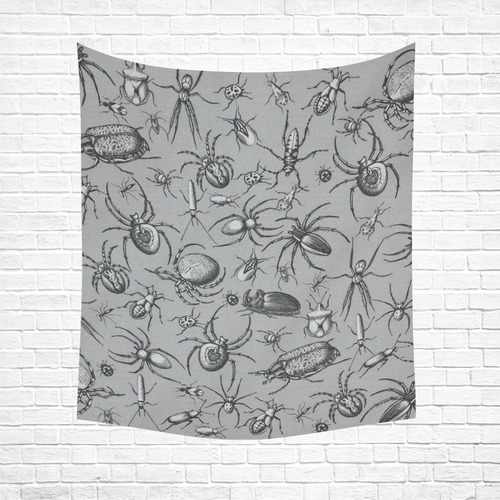 beetles spiders creepy crawlers insects grey Cotton Linen Wall Tapestry 51"x 60"