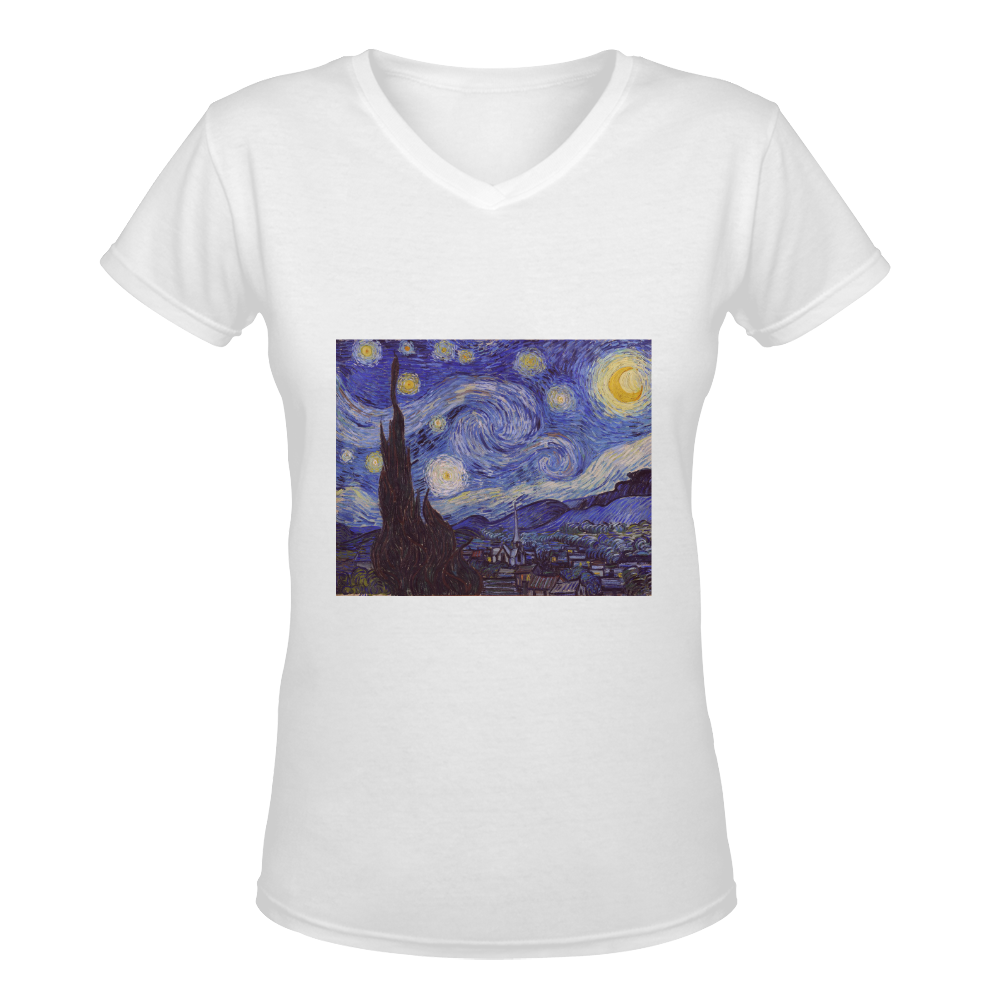 Vincent Van Gogh Starry Night Women's Deep V-neck T-shirt (Model T19)