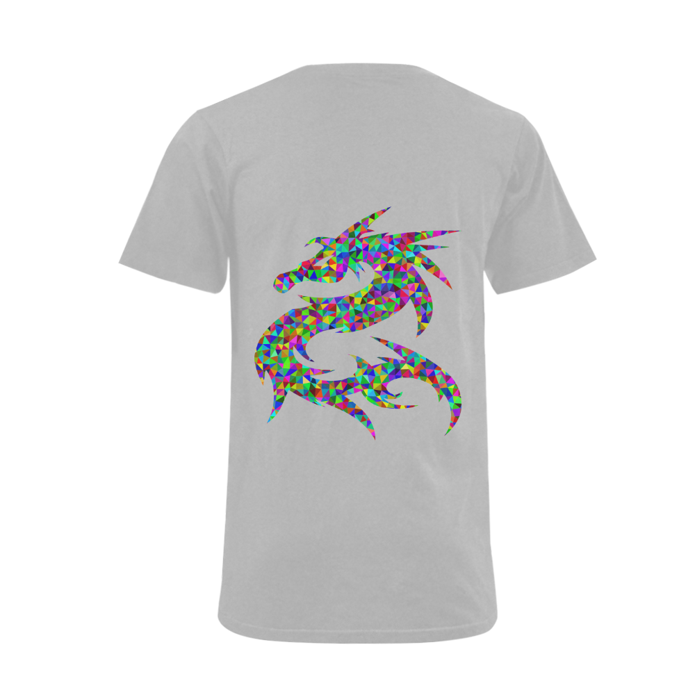Abstract Triangle Dragon Grey Men's V-Neck T-shirt  Big Size(USA Size) (Model T10)