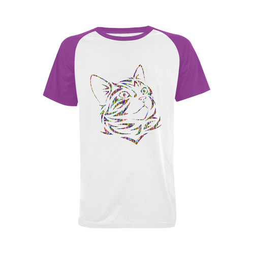 Abstract Triangle Cat Purple Men's Raglan T-shirt Big Size (USA Size) (Model T11)