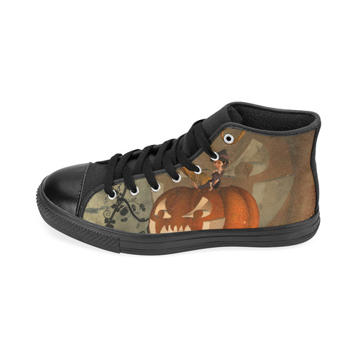 Halloween, funny pumpkin with witch High Top Canvas Women's Shoes/Large Size (Model 017)