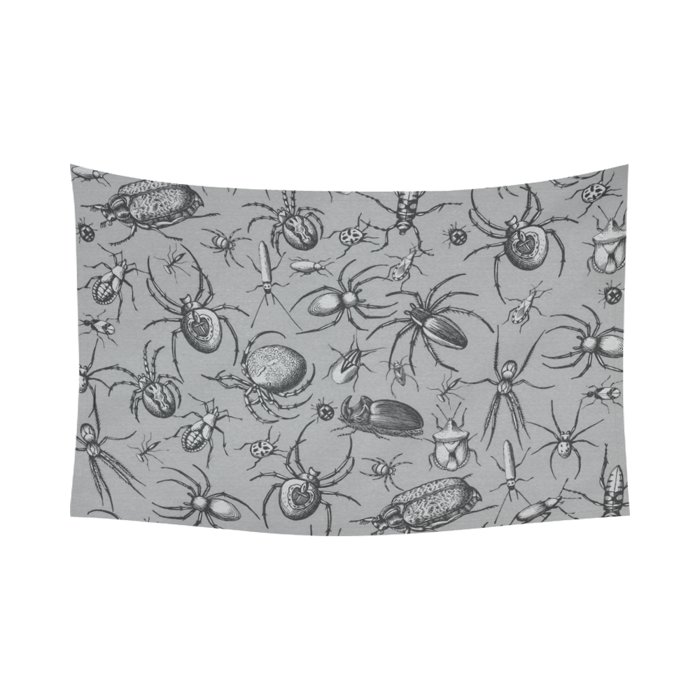 beetles spiders creepy crawlers insects grey Cotton Linen Wall Tapestry 90"x 60"
