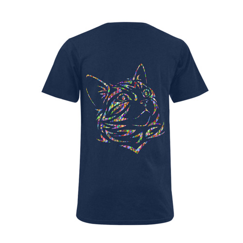 Abstract Triangle Cat Blue Men's V-Neck T-shirt  Big Size(USA Size) (Model T10)