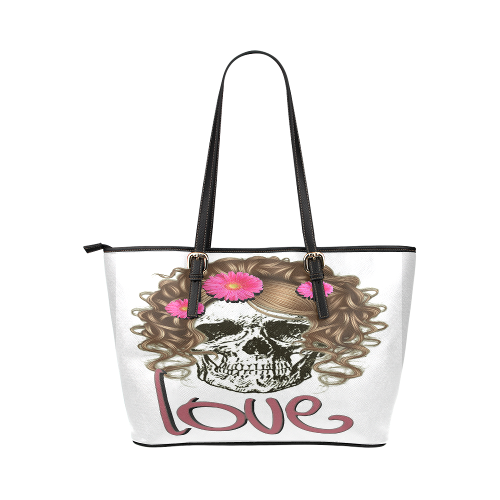 Miss Skull Leather Tote Bag/Large (Model 1651)