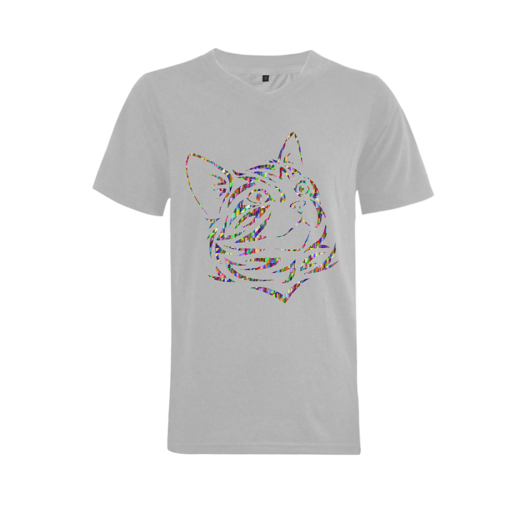 Abstract Triangle Cat Grey Men's V-Neck T-shirt  Big Size(USA Size) (Model T10)