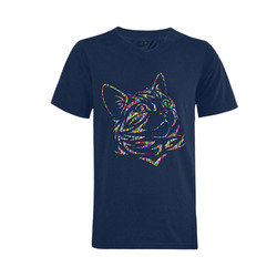 Abstract Triangle Cat Blue Men's V-Neck T-shirt  Big Size(USA Size) (Model T10)