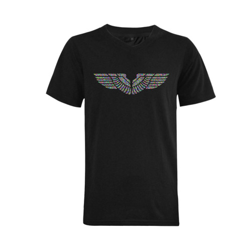 Abstract Triangle Eagle Wings Black Men's V-Neck T-shirt  Big Size(USA Size) (Model T10)