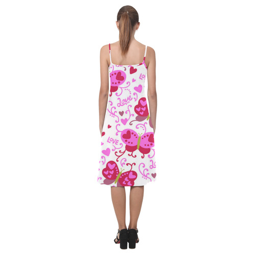 Cute Pink Hearts Butterfly Love Pattern Alcestis Slip Dress (Model D05)