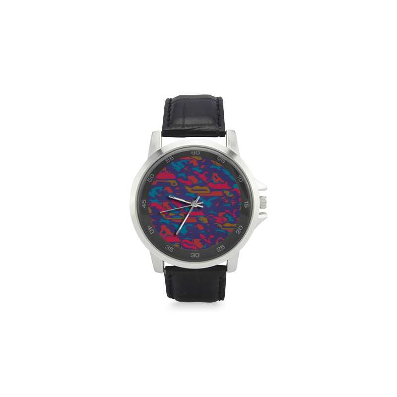 Chaos in retro colors Unisex Stainless Steel Leather Strap Watch(Model 202)