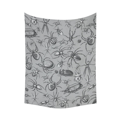 beetles spiders creepy crawlers insects grey Cotton Linen Wall Tapestry 60"x 80"