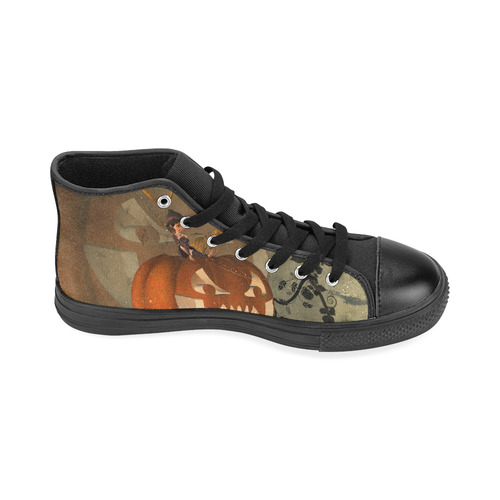Halloween, funny pumpkin with witch High Top Canvas Women's Shoes/Large Size (Model 017)