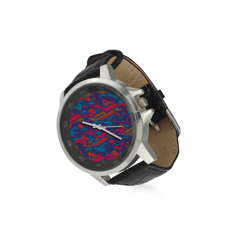 Chaos in retro colors Unisex Stainless Steel Leather Strap Watch(Model 202)