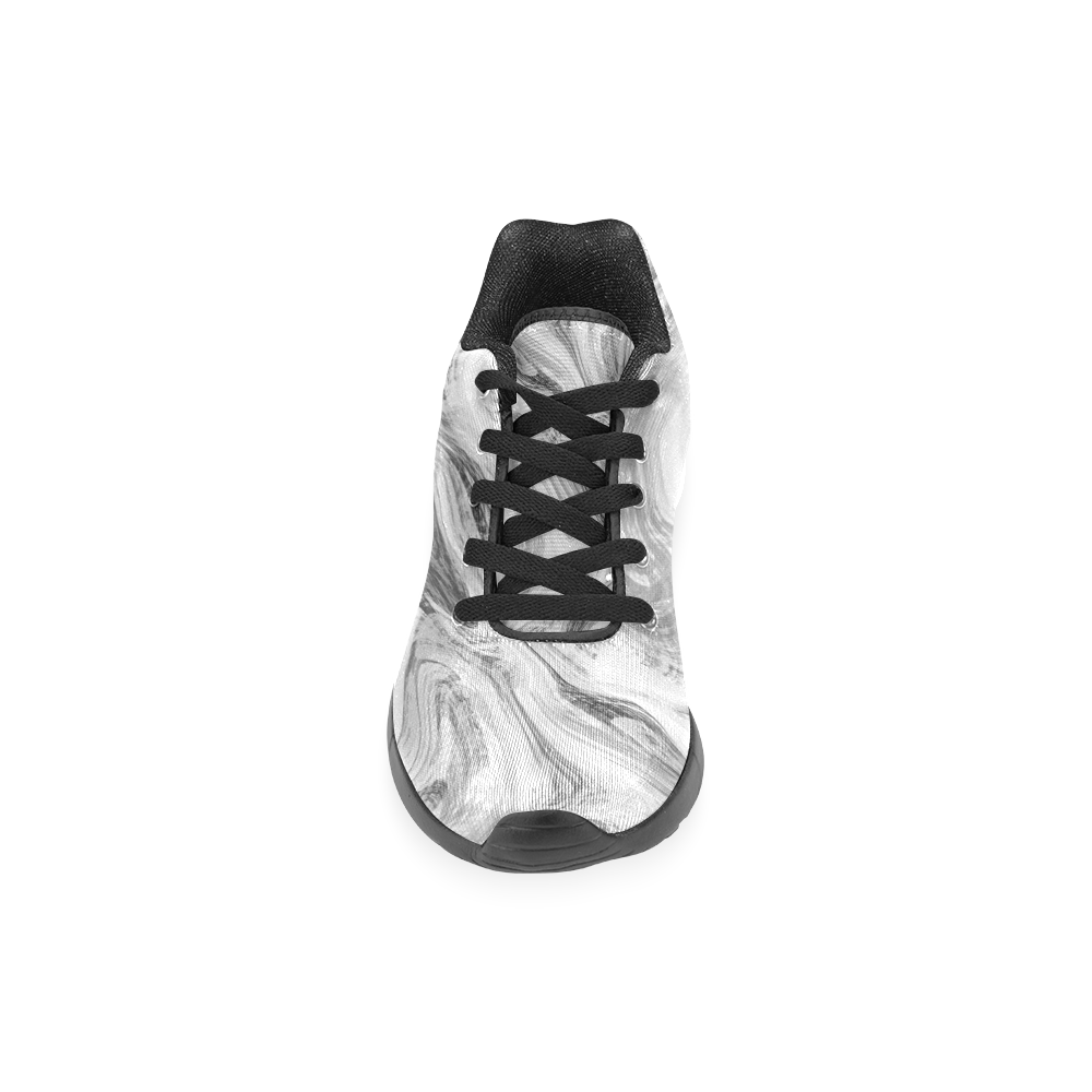 Black and White Swirly Men’s Running Shoes (Model 020)