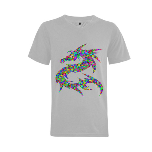 Abstract Triangle Dragon Grey Men's V-Neck T-shirt  Big Size(USA Size) (Model T10)