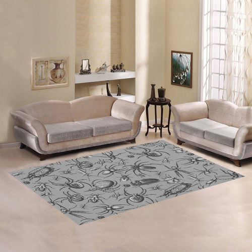 beetles spiders creepy crawlers insects grey Area Rug7'x5'