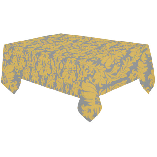 autumn fall mustard yellow grey damask Cotton Linen Tablecloth 60"x120"