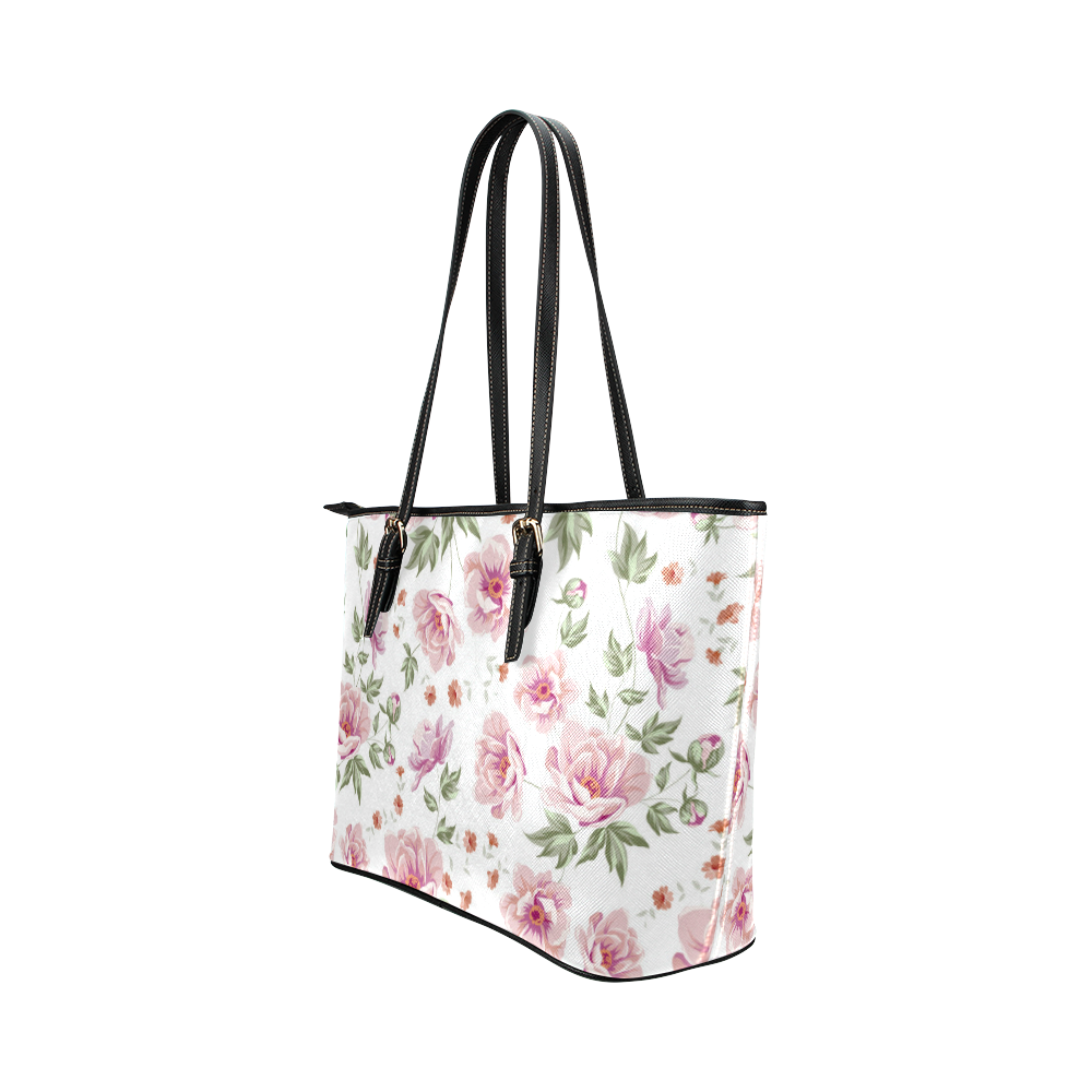 Beautiful Vintage Pink Floral Pattern Leather Tote Bag/Small (Model 1651)