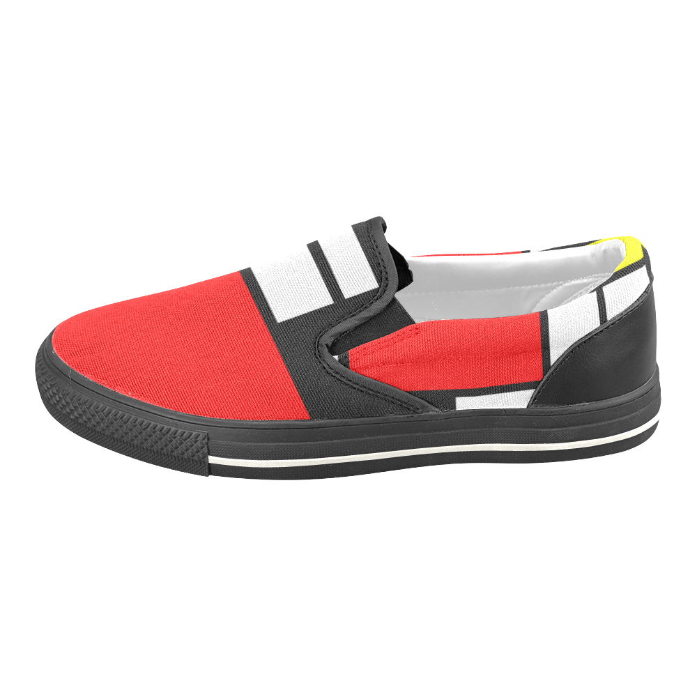 Mosaic DE STIJL Style black yellow red blue Men's Unusual Slip-on Canvas Shoes (Model 019)