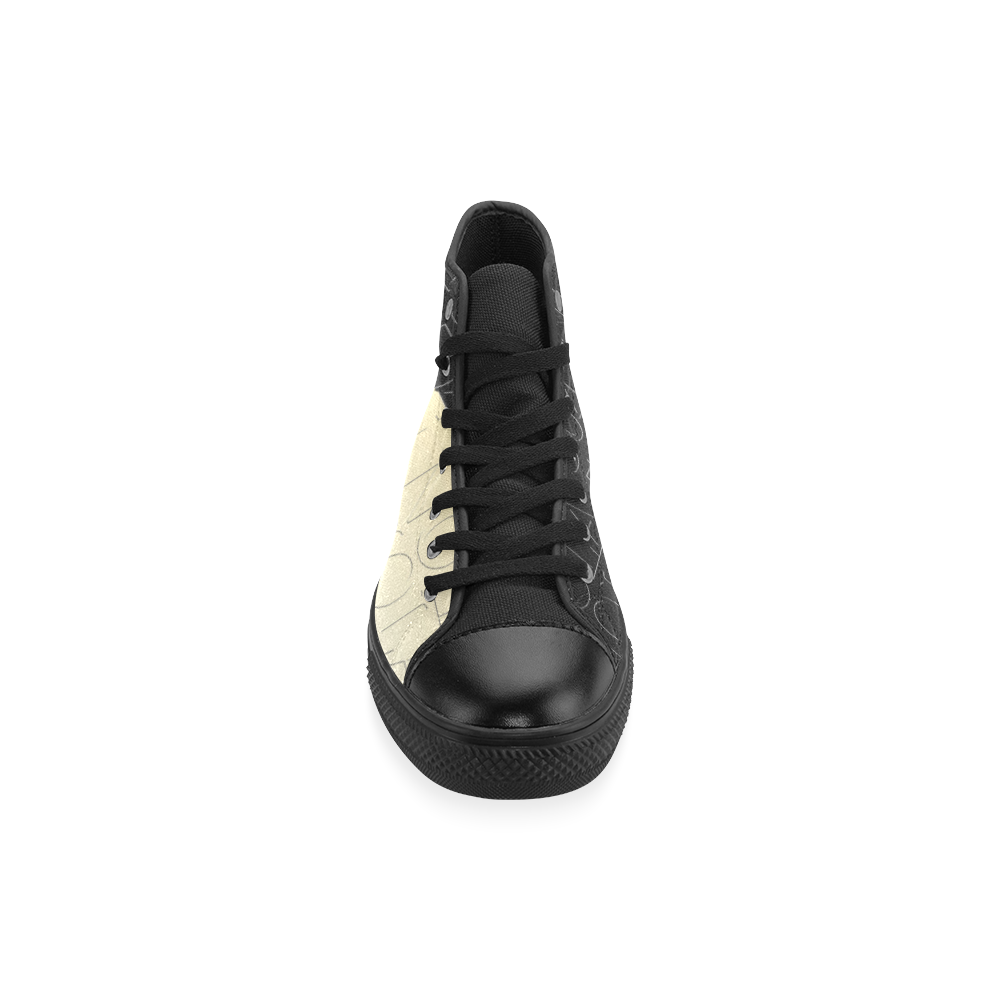 Black gold/white Men’s Classic High Top Canvas Shoes /Large Size (Model 017)