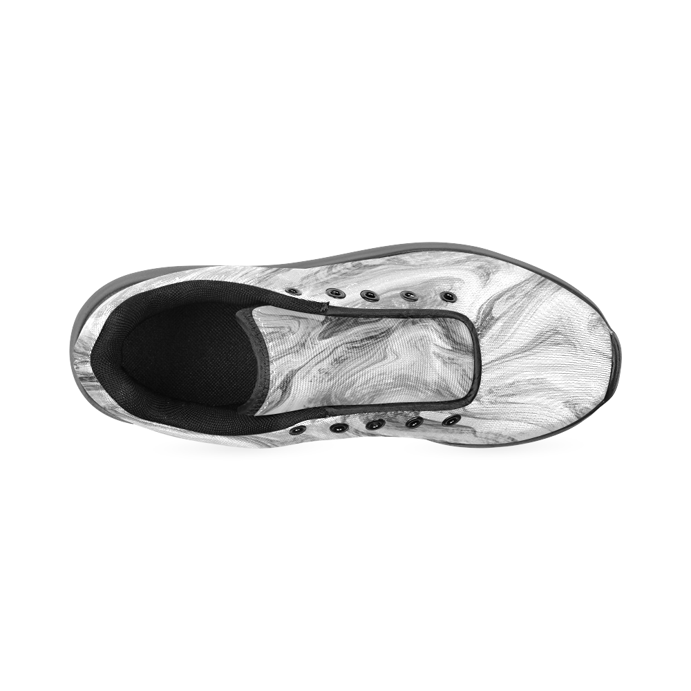 Black and White Swirly Men’s Running Shoes (Model 020)