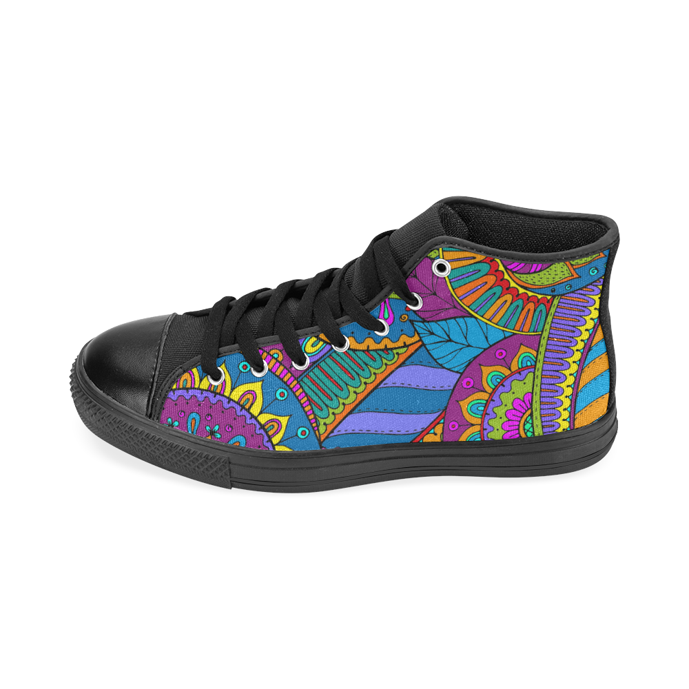 Pop Art PAISLEY Ornaments Pattern multicolored High Top Canvas Women's Shoes/Large Size (Model 017)