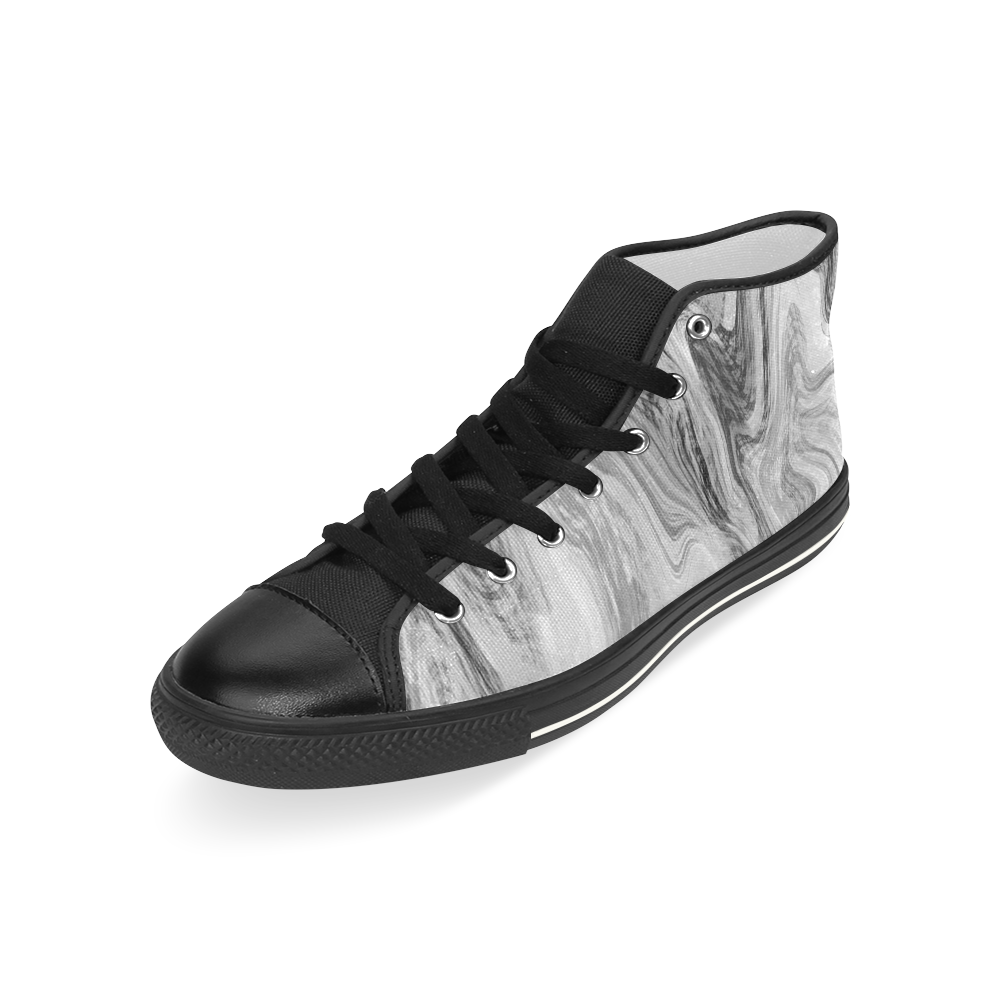 Black and White Swirly Men’s Classic High Top Canvas Shoes (Model 017)