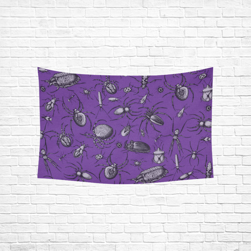 spiders creepy crawlers insects purple halloween Cotton Linen Wall Tapestry 60"x 40"