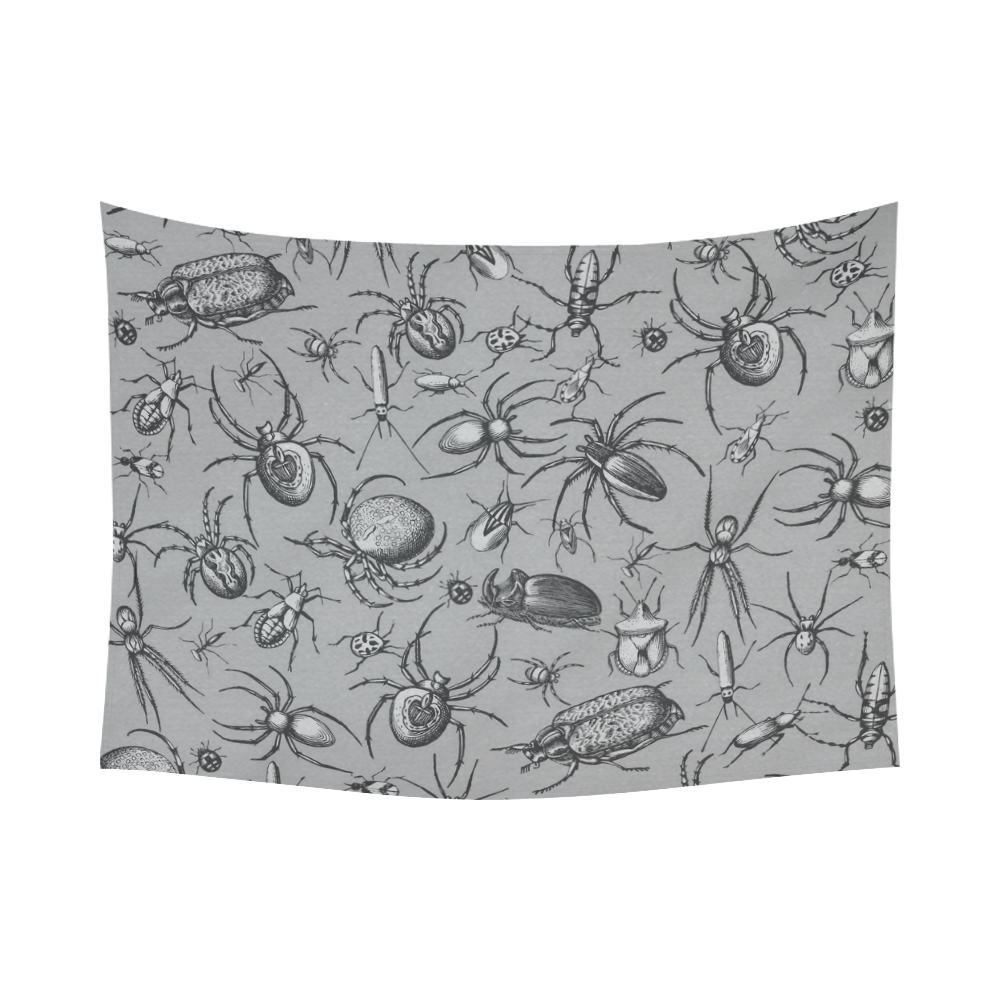 beetles spiders creepy crawlers insects grey Cotton Linen Wall Tapestry 80"x 60"