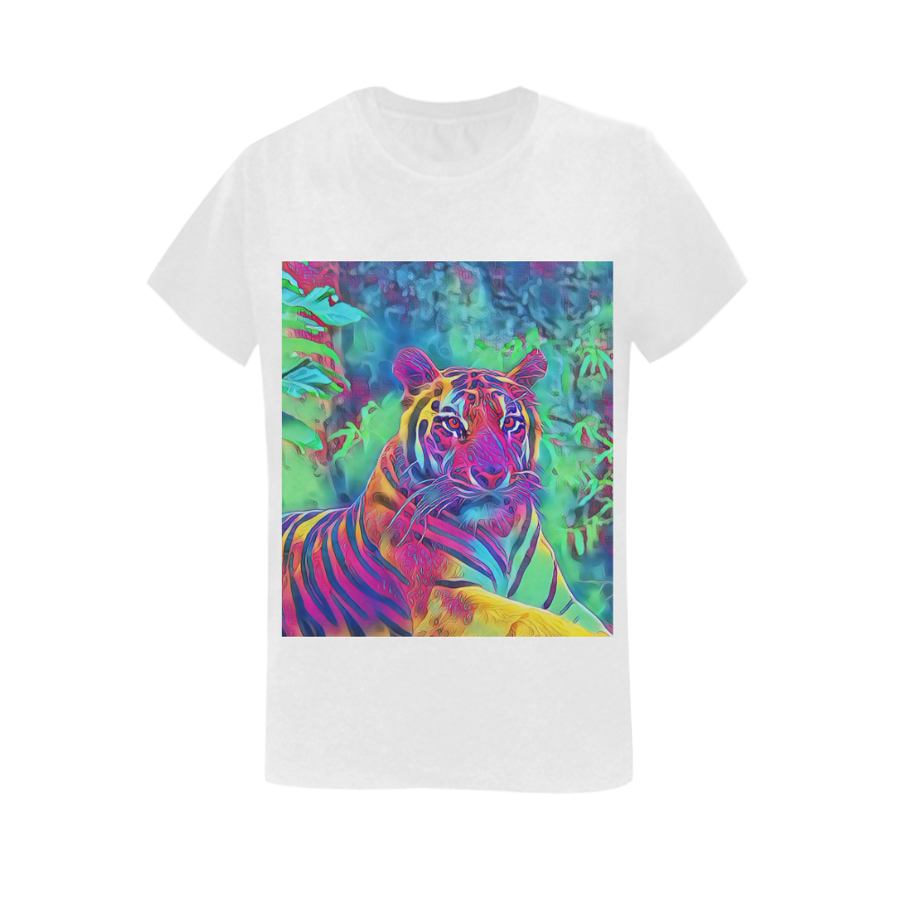 Animal ArtStudio Tiger 1016b Women's T-Shirt in USA Size (Two Sides Printing)