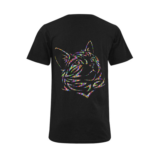 Abstract Triangle Cat Black Men's V-Neck T-shirt  Big Size(USA Size) (Model T10)