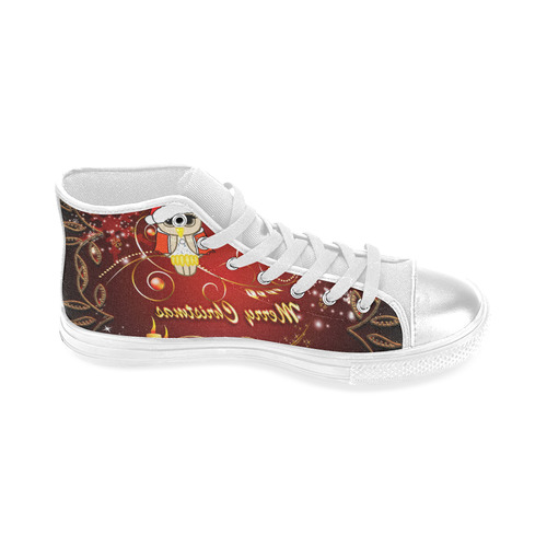 Cute christmas owl on red background High Top Canvas Women's Shoes/Large Size (Model 017)