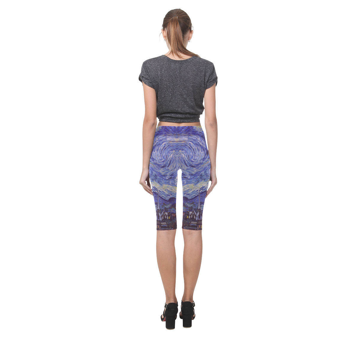 Vincent Van Gogh Starry Night Hestia Cropped Leggings (Model L03)