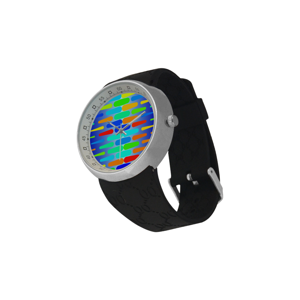 Colorful shapes on a blue background Men's Resin Strap Watch(Model 307)