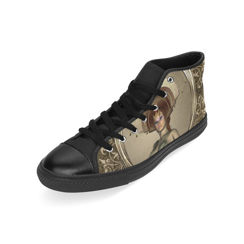 Beautiful women with fantasy hat High Top Canvas Women's Shoes/Large Size (Model 017)