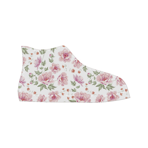 Beautiful Vintage Pink Floral Pattern High Top Canvas Women's Shoes/Large Size (Model 017)