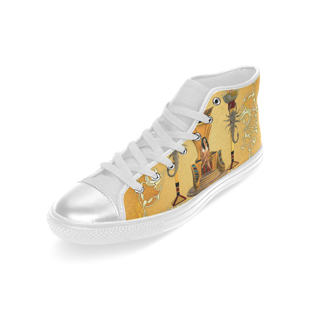 Beautidul egyptian women on a throne High Top Canvas Women's Shoes/Large Size (Model 017)