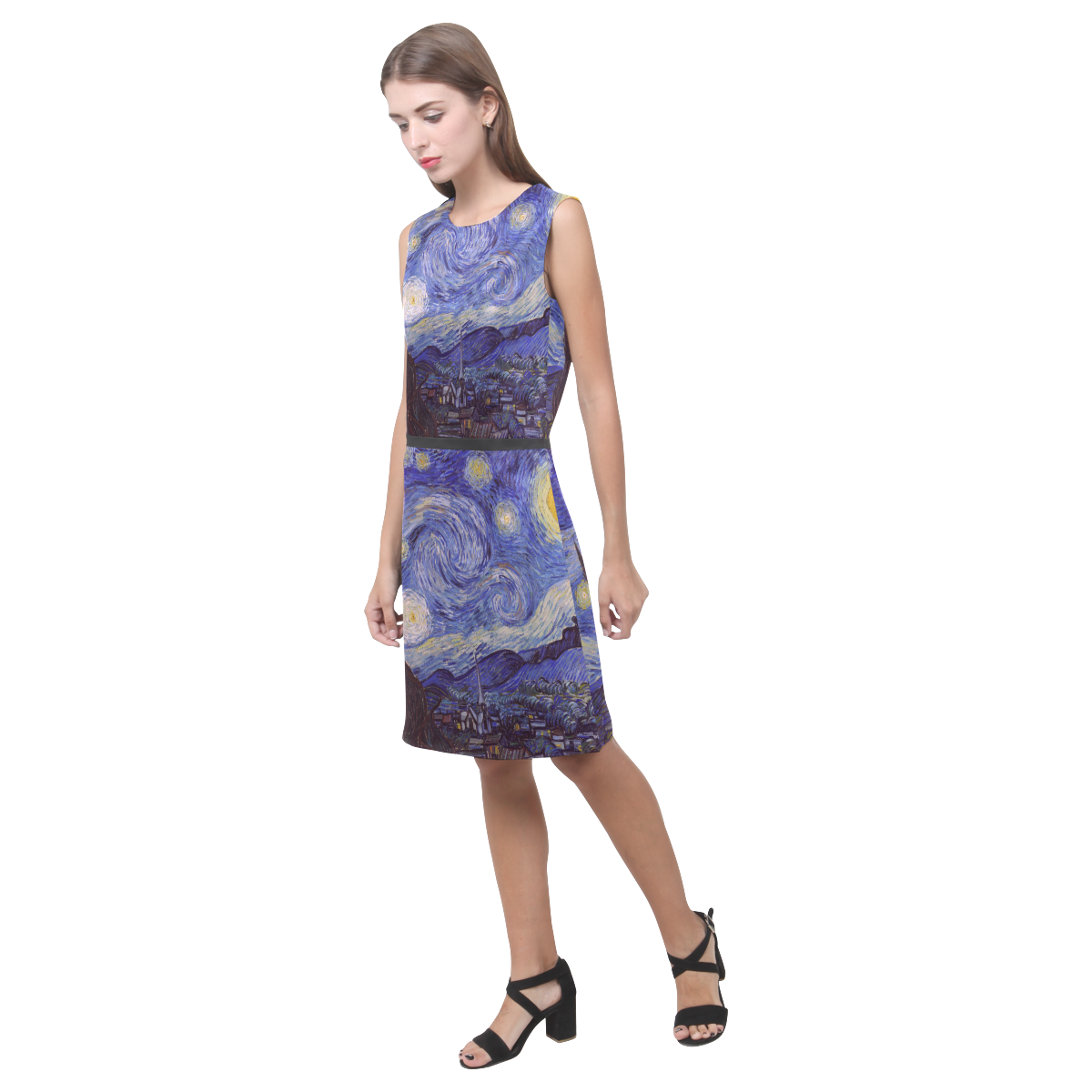 Vincent Van Gogh Starry Night Eos Women's Sleeveless Dress (Model D01)