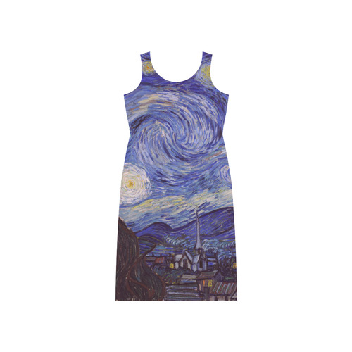 Vincent Van Gogh Starry Night Phaedra Sleeveless Open Fork Long Dress (Model D08)