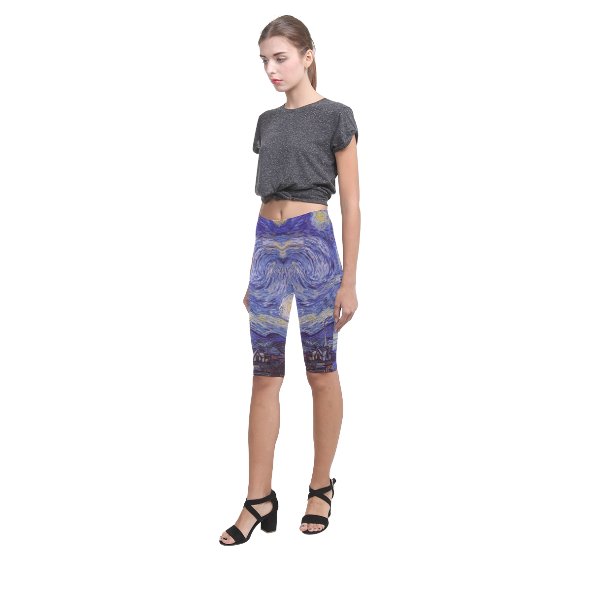 Vincent Van Gogh Starry Night Hestia Cropped Leggings (Model L03)