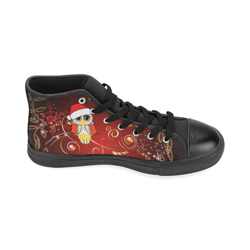 Cute christmas owl on red background High Top Canvas Women's Shoes/Large Size (Model 017)