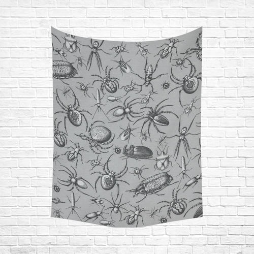 beetles spiders creepy crawlers insects grey Cotton Linen Wall Tapestry 60"x 80"