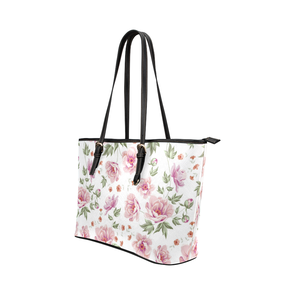 Beautiful Vintage Pink Floral Pattern Leather Tote Bag/Small (Model 1651)