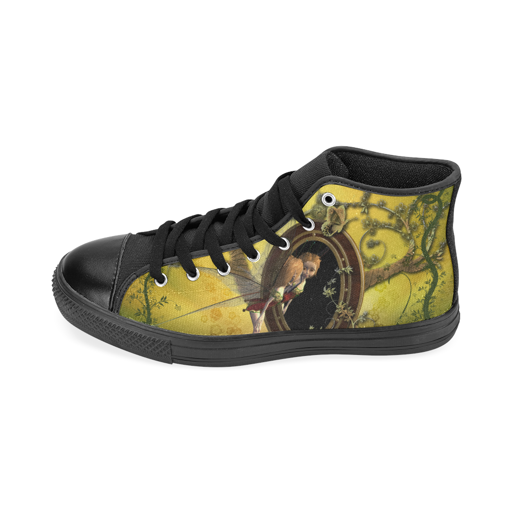Cute fairy looking in a mirror High Top Canvas Women's Shoes/Large Size (Model 017)